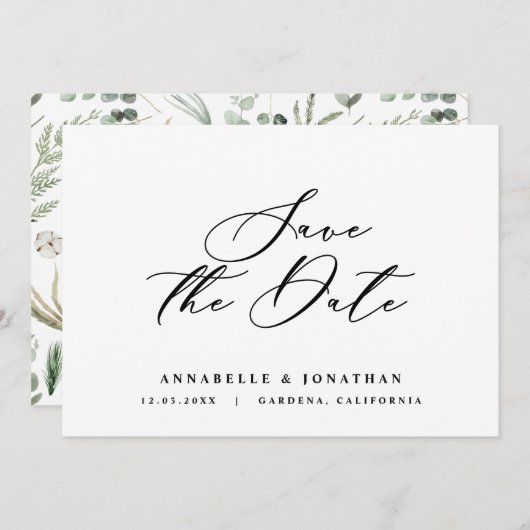 水彩植物画エレガント素非写救真 セーブザデート (正面/裏面)