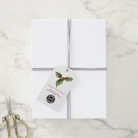 水彩植物系ビジネスロゴクリスマス ギフトタグ (より糸付き)