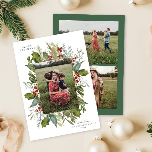 水彩植物緑のフレームTHREE写真 シーズンカード