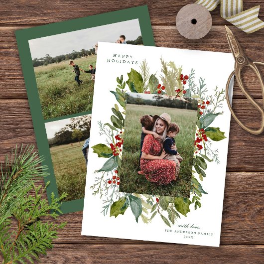 水彩植物緑のフレームTHREE写真 シーズンカード