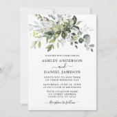 水彩植物緑の写真結婚の緑 招待状 (正面)
