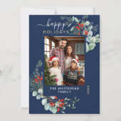 水彩植物緑フォトネイビーブルー シーズンカード (正面)