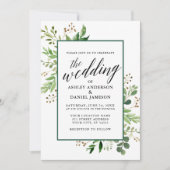 水彩植物緑フレーム結婚ズ 招待状 (正面)