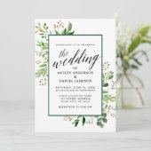 水彩植物緑フレーム結婚ズ 招待状 (スタンド正面)