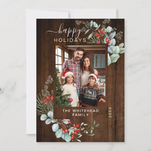 水彩植物緑色写真木素朴材 シーズンカード (正面)