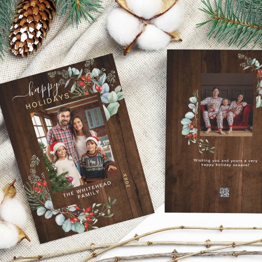 水彩植物緑色写真木素朴材 シーズンカード