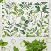 水彩植物緑離れ色 キッチンタオル (折り畳み)