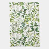 水彩植物緑離れ色 キッチンタオル (縦)