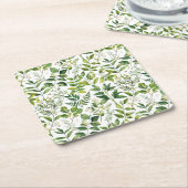 水彩植物緑離れ色 スクエアペーパーコースター (アングル)