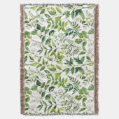 水彩植物緑離れ色 スローブランケット (正面縦)
