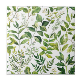 水彩植物緑離れ色 タイル