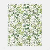 水彩植物緑離れ色 フリースブランケット (正面)