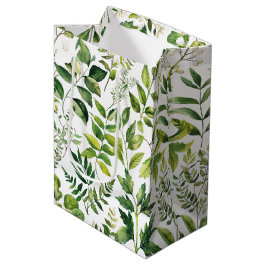 水彩植物緑離れ色 ミディアムペーパーバッグ