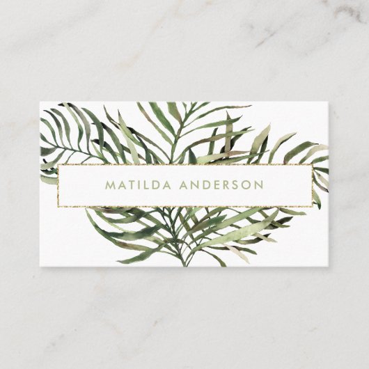 水彩植物群及び金ゴールド詳細 名刺 (正面)