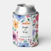 水彩植物花の新郎新婦結婚の 缶クーラー (缶正面)