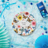 水彩植物花エレガントモノグラムの ペーパープレート (パーティー)