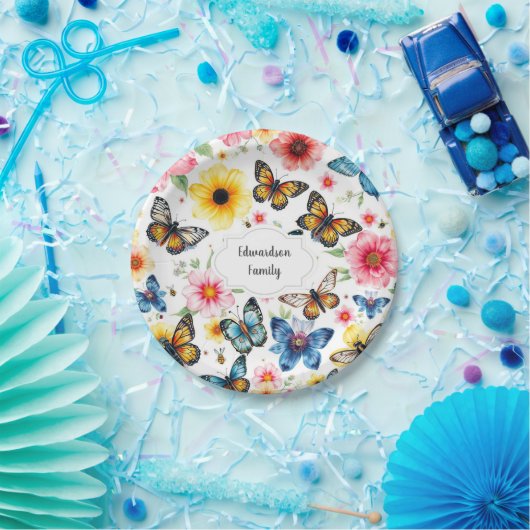 水彩植物花エレガントモノグラムの ペーパープレート (パーティー)