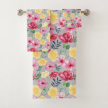 水彩植物花タオル