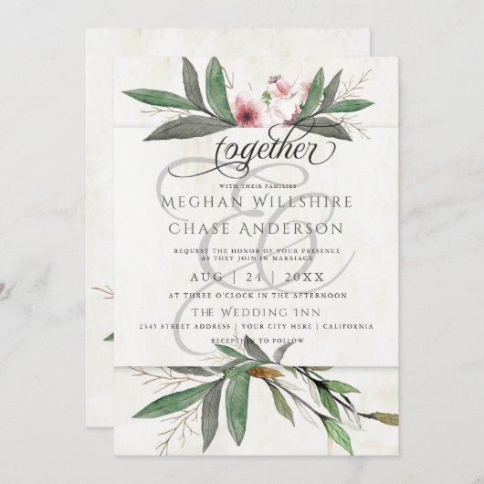 水彩植物花結婚式招待状 招待状