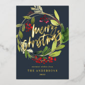 水彩植物花輪ブルーホリデイ 箔シーズンカード (正面)