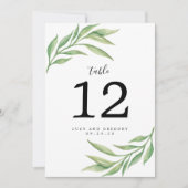 水彩植物葉のウェディングテーブルナンバー 招待状 (正面)