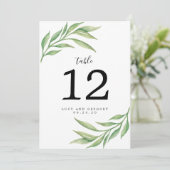 水彩植物葉のウェディングテーブルナンバー 招待状 (スタンド正面)