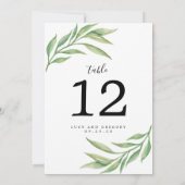 水彩植物葉のウェディングテーブルナンバー 招待状 (裏面)