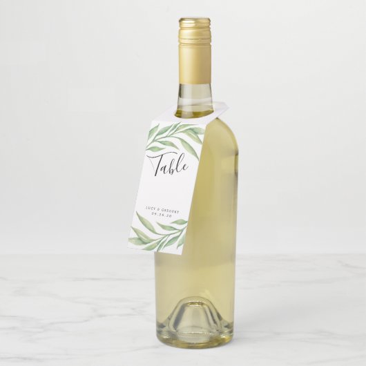 水彩植物葉の結婚表番号 ボトルネックタグ (アングル)