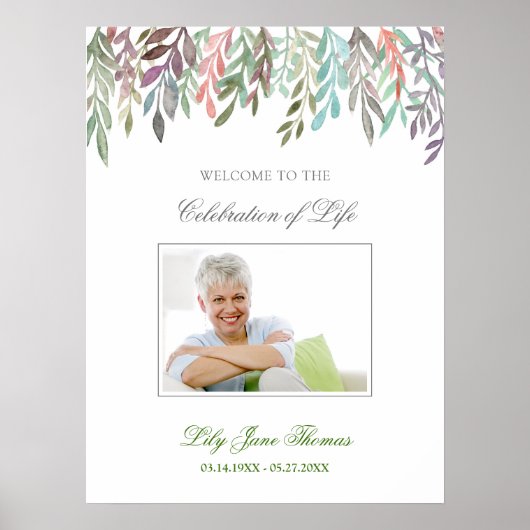 水彩植物葬儀歓迎看板 - 18 x 24 ポスター (正面)