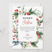 水彩植物赤い果実フォトクリスマス シーズンカード (正面)