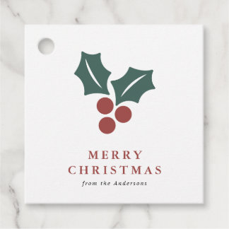 水彩植物赤ベリークリスマスリーフ フェイバータグ