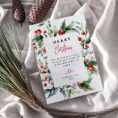 水彩植物赤ベリーメリークリスマス シーズンカード