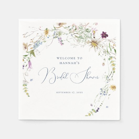 水彩植物野草花ブライダルシャワー スタンダードカクテルナプキン (正面)