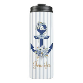 水彩植物青航海のストライプ金ゴールド タンブラー