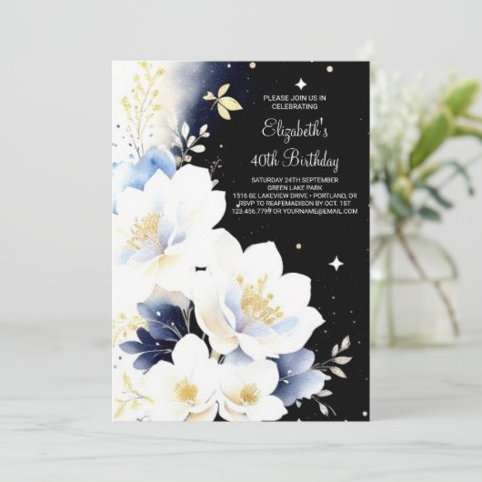 水彩植物驚き40歳の誕生日 招待状 (スタンド正面)
