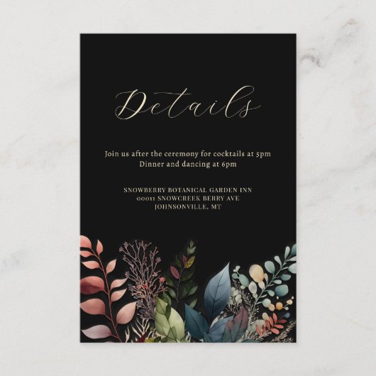 水彩植物黒モダン結婚色 エンクロージャーカード (正面)
