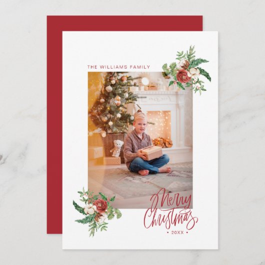 水彩植物 メリークリスマス ホリデー フォト (正面/裏面)