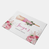 水彩業務清掃サービスピンクブローム ドアマット (アングル)