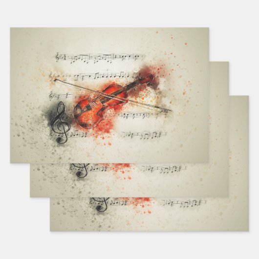 水彩楽曲及びバイオリン包装用シート ラッピングペーパーシート (セット)