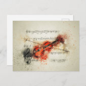 水彩楽曲及びバイオリン ポストカード (正面/裏面)