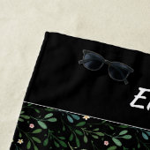 水彩模様のグリーンリーフ名ブラック ビーチタオル (インサイチュ)