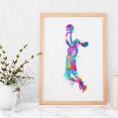 水彩模様のバスケットボール選手の女の子のテキスト ポスター