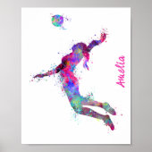 水彩模様のバレーボールのガールプレーヤーがテキストを打った ポスター (正面)