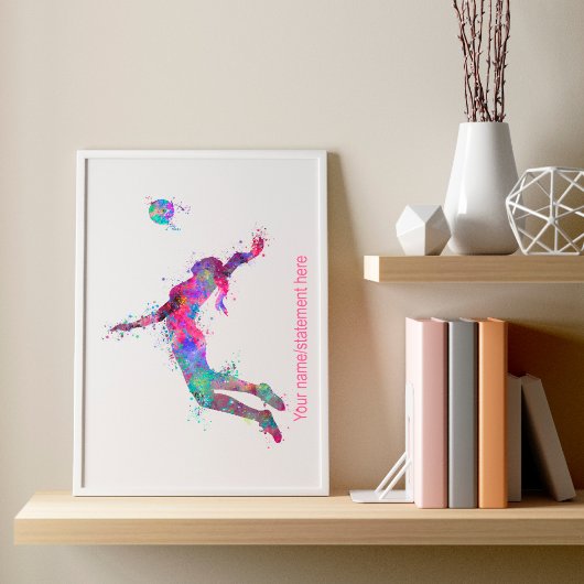 水彩模様のバレーボールのガールプレーヤーがテキストを打った ポスター