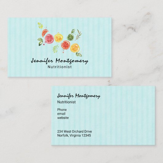 水彩模様の柑橘類ストライプの類 名刺 (正面/裏面)