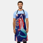 水彩模様の海 エプロン (着用した状態)