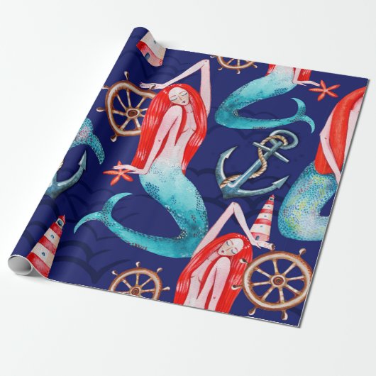 水彩模様の海 ラッピングペーパー (アンロールド)