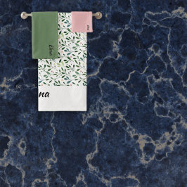 水彩模様の緑葉名 バスタオルセット