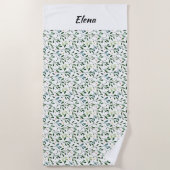 水彩模様の緑葉名 ビーチタオル (正面)