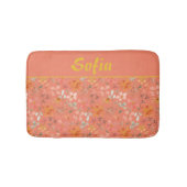 水彩模様の花ピンク黄色オレンジ バスマット (正面)